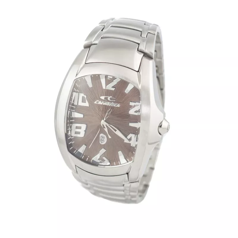 CHRONOTECH MAN CT7988M-65M Analog Quartz Watch 41mm Stainless Steel Black Dial Silver Milanese Bracelet