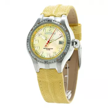 CHRONOTECH Woman CT7980L-05S 37mm Quartz Analog Watch White Dial White Leather Strap