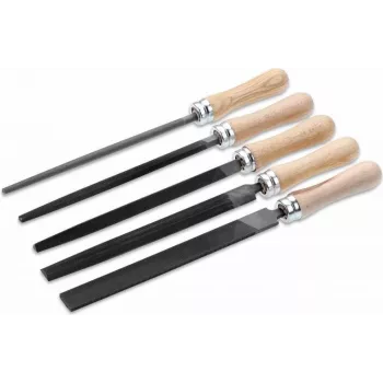 CIMCO 206806 5-Piece Precision File Set with Ergonomic Bi-Material Handles, 200 mm Blade, Bastard Cut, in Roll-Up Pouch