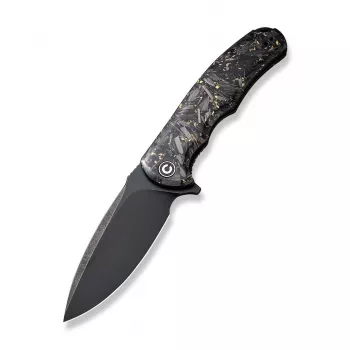 CIVIVI Praxis Folding Knife, Shredded Carbon Fiber Handle, D2 Steel Blade, Gold TiN Coating