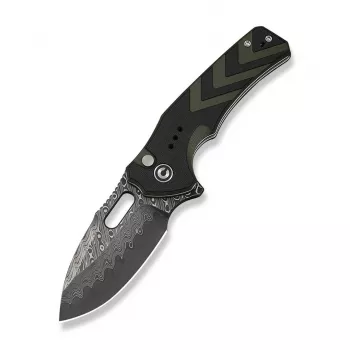 CIVIVI Vexron Damasteel Folding Knife with G10 Milled Black & Green Handle