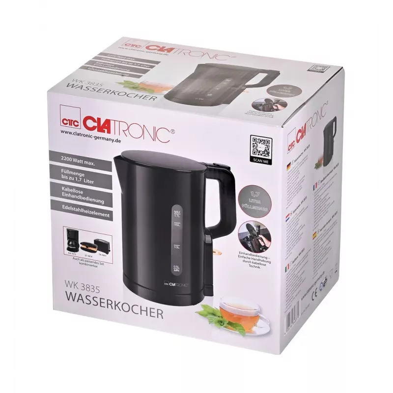 Clatronic WK 3835 Cordless Electric Kettle 1.7L 2200W Black Plastic