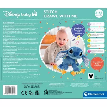 Clementoni Disney Baby Stitch We Crawl Together Plush Toy, Blue, 25 cm, from Birth