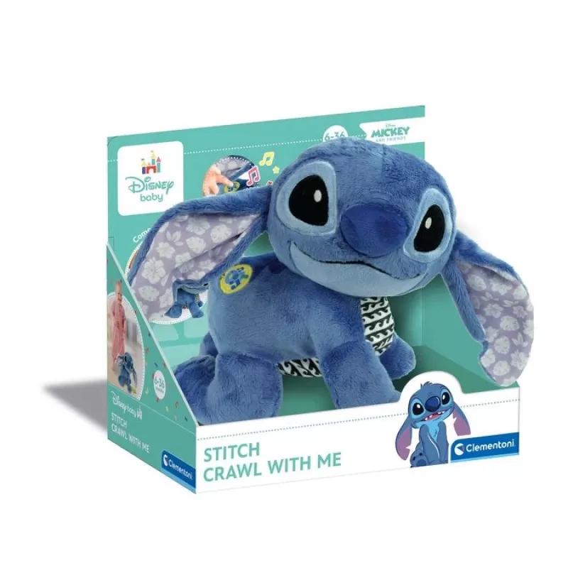 Clementoni Disney Baby Stitch We Crawl Together Plush Toy, Blue, 25 cm, from Birth
