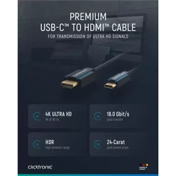 Clicktronic Casual USB-C to HDMI Adapter Cable, 1 m, 4K Ultra HD 60 Hz, Black 44928