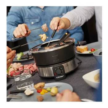 Cloer 6679 Electric Fondue Set 1000W Black Stainless Steel Pot 8 Forks