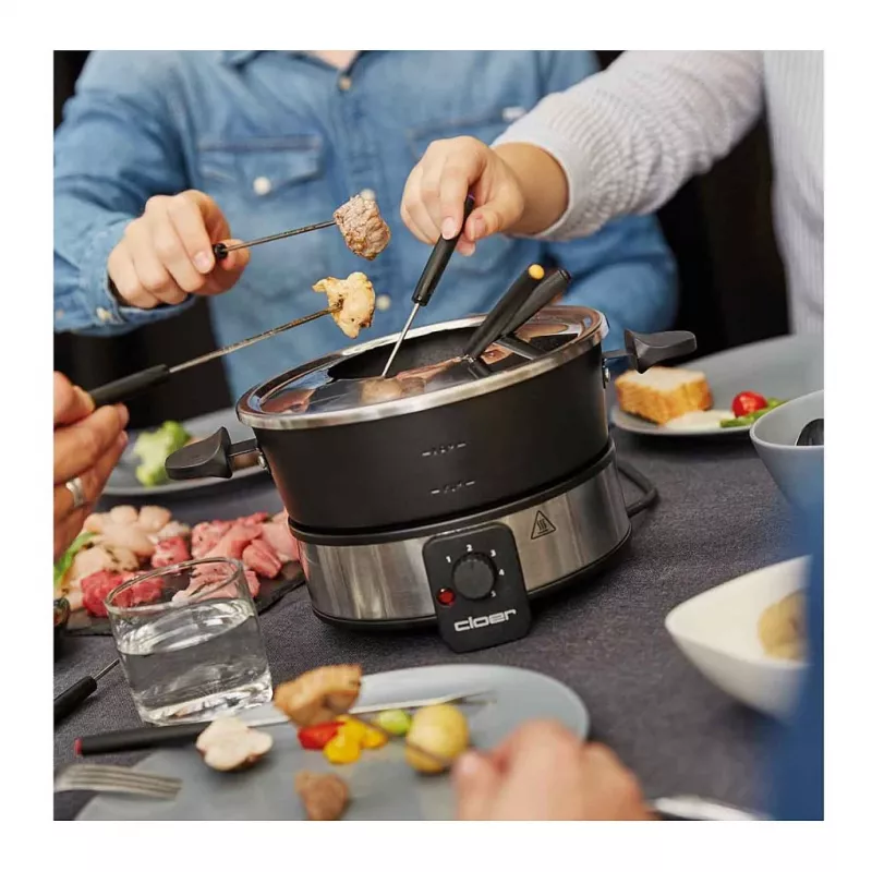 Cloer 6679 Electric Fondue Set 1000W Black Stainless Steel Pot 8 Forks