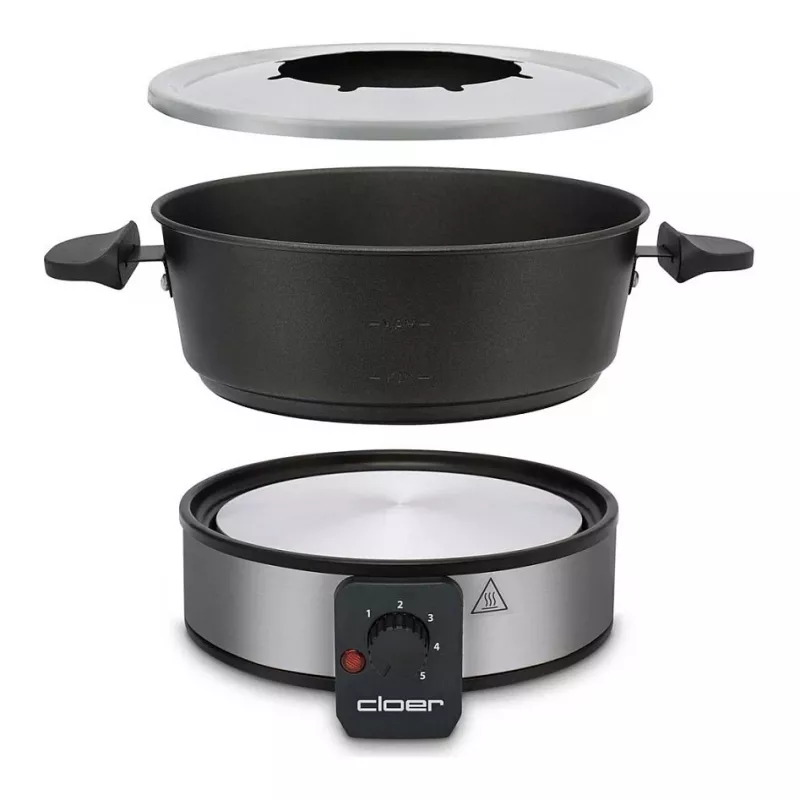 Cloer 6679 Electric Fondue Set 1000W Black Stainless Steel Pot 8 Forks