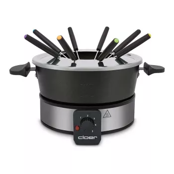 Cloer 6679 Electric Fondue Set 1000W Black Stainless Steel Pot 8 Forks