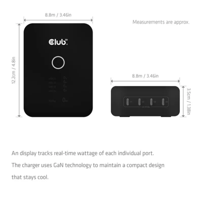CLUB 3D CAC-1933 4-Port USB-C Charging Station 240W GaN PD 3.1 PPS LED Display
