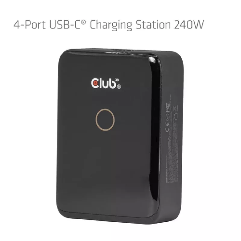 CLUB 3D CAC-1933 4-Port USB-C Charging Station 240W GaN PD 3.1 PPS LED Display