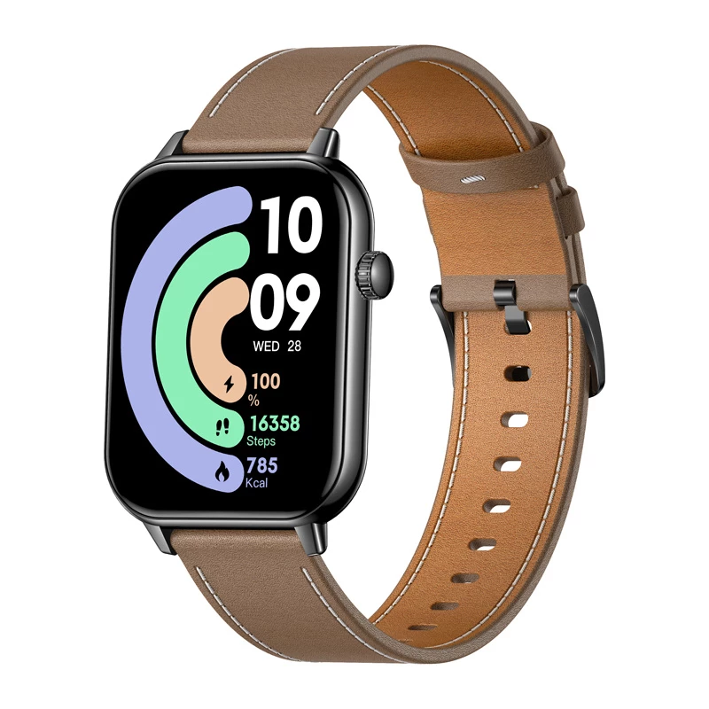 COLMI C28 Smartwatch – Black + Brown Leather Strap
