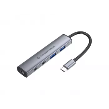 Conceptronic 4-in-1 USB-C Hub Dock with 2x USB-C, 2x USB-A and 100W PD - Grey