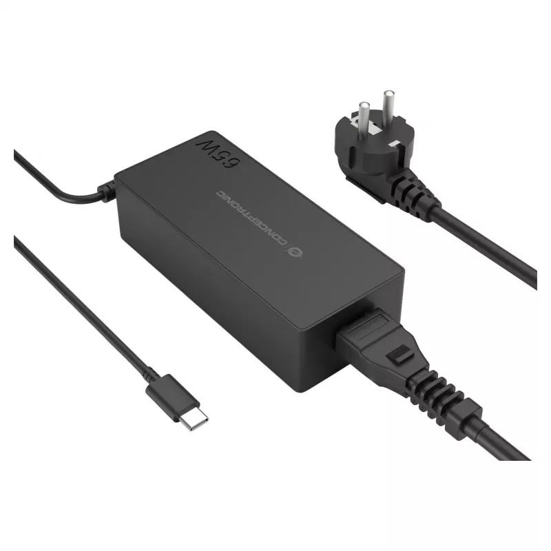 CONCEPTRONIC 65W GaN USB-C Charger, 1-Port, PD3.0/PPS, Black