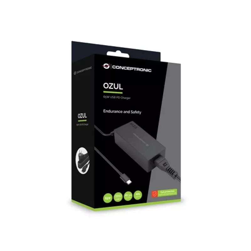 CONCEPTRONIC 65W GaN USB-C Charger, 1-Port, PD3.0/PPS, Black