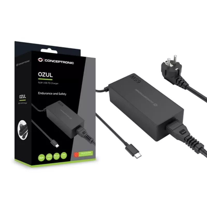 CONCEPTRONIC 65W GaN USB-C Charger, 1-Port, PD3.0/PPS, Black