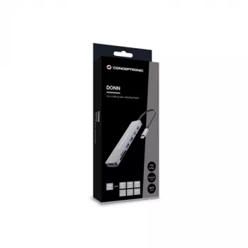 CONCEPTRONIC 7-in-1 USB-C Docking Station with HDMI 4K, 100W PD, 2x USB-A, SD & MicroSD Card Readers, 25 cm Cable, Space Grey