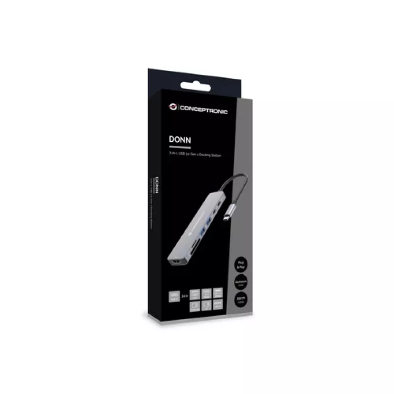 CONCEPTRONIC 7-in-1 USB-C Docking Station with HDMI 4K, 100W PD, 2x USB-A, SD & MicroSD Card Readers, 25 cm Cable, Space Grey
