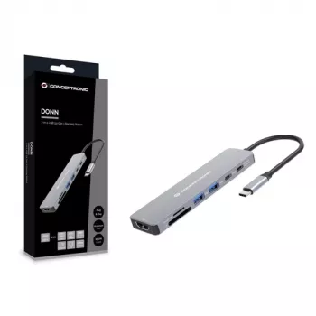 CONCEPTRONIC 7-in-1 USB-C Docking Station with HDMI 4K, 100W PD, 2x USB-A, SD & MicroSD Card Readers, 25 cm Cable, Space Grey