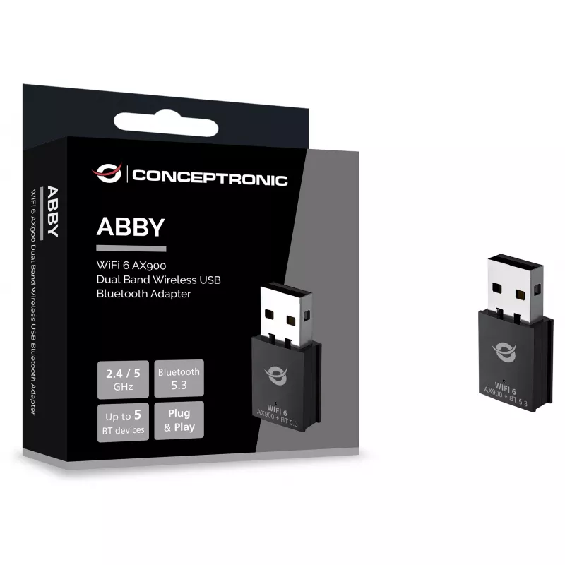 Conceptronic ABBY26B WiFi 6 AX900 Dual Band USB & Bluetooth 5.3 Adapter