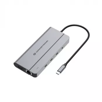 Conceptronic DONN34G 10-in-1 USB 3.2 Gen 2 MST Docking Station, 4K60Hz HDMI, 8K30Hz DisplayPort, GbE, USB-C 10Gbps x 3, USB-A 480Mbps x 2, Audio, 100W USB PD