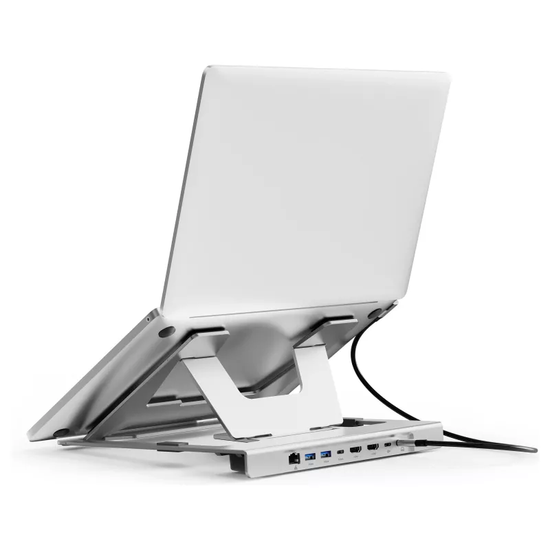 Conceptronic DONN35S Laptop Stand with 7-in-1 USB-C Docking Station, Dual HDMI 4K60Hz, GbE, USB-C 5Gbps, 2x USB-A, 100W PD, Silver