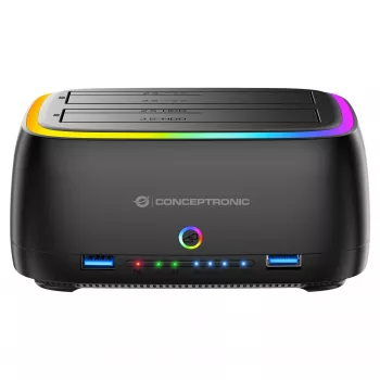 Conceptronic DONN36B 2-Bay SATA HDD/SSD Docking Station, USB 3.0, 2x USB-A, Black