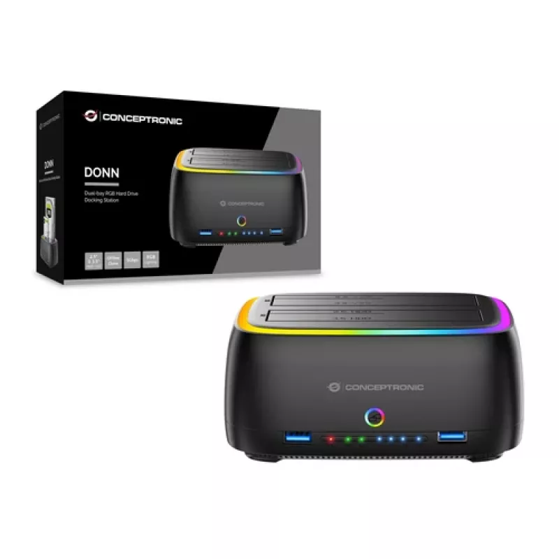 Conceptronic DONN36B 2-Bay SATA HDD/SSD Docking Station, USB 3.0, 2x USB-A, Black