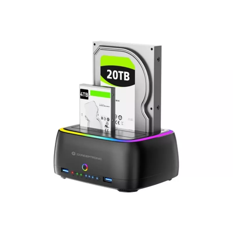 Conceptronic DONN36B 2-Bay SATA HDD/SSD Docking Station, USB 3.0, 2x USB-A, Black