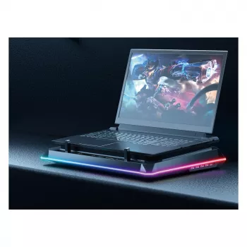 Conceptronic THYIA04B USB-C Laptop Cooling Pad with Phone Holder, Dual 125mm Fans, Blue LED, Up to 17 inch