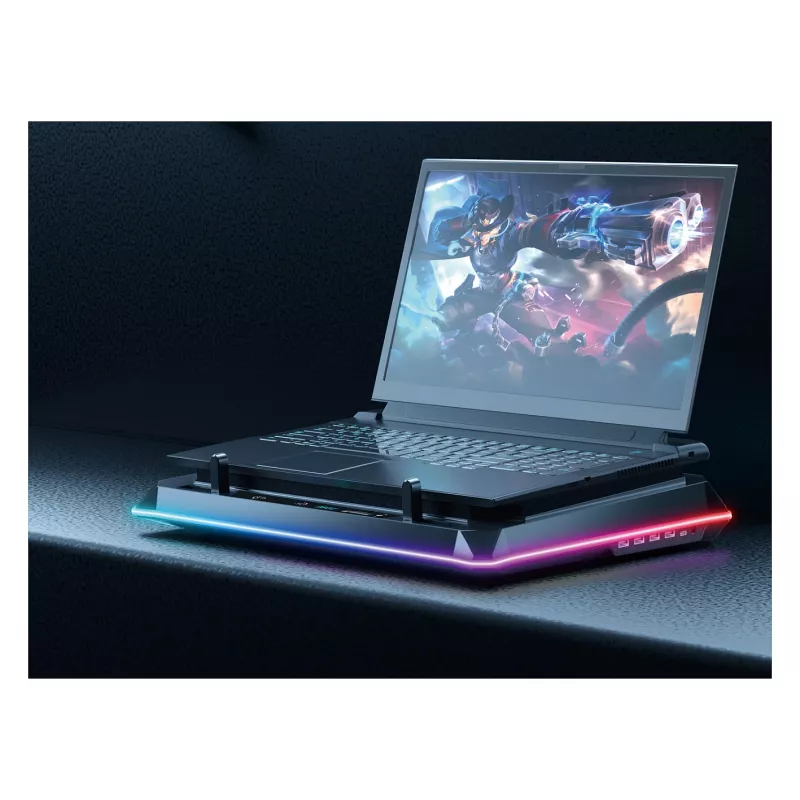 Conceptronic THYIA04B USB-C Laptop Cooling Pad with Phone Holder, Dual 125mm Fans, Blue LED, Up to 17 inch