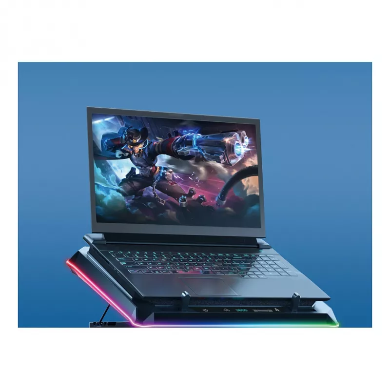 Conceptronic THYIA04B USB-C Laptop Cooling Pad with Phone Holder, Dual 125mm Fans, Blue LED, Up to 17 inch