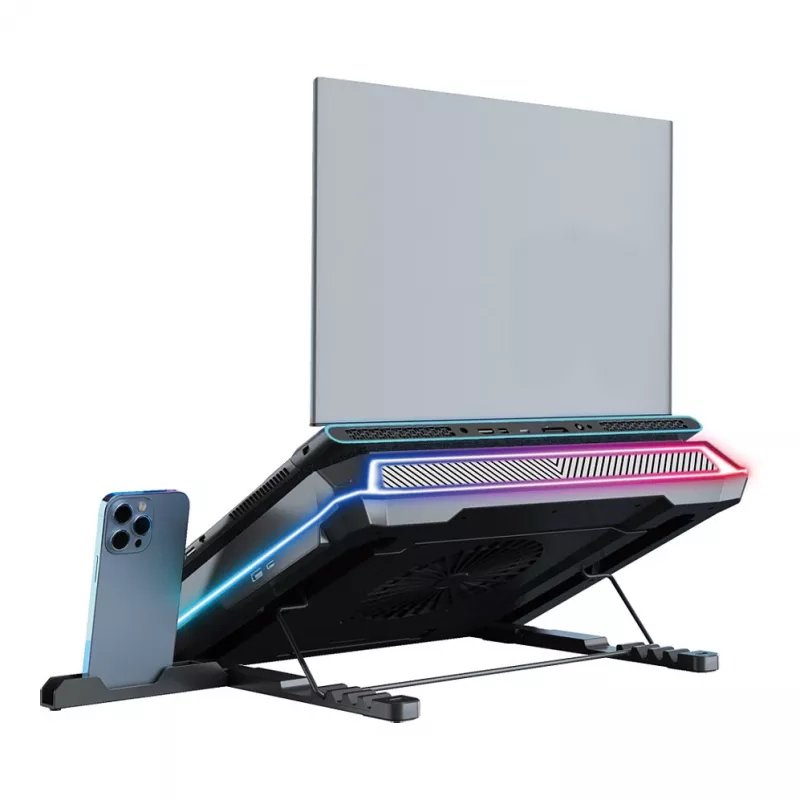 Conceptronic THYIA04B USB-C Laptop Cooling Pad with Phone Holder, Dual 125mm Fans, Blue LED, Up to 17 inch