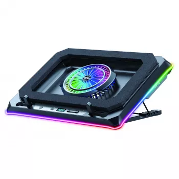 Conceptronic THYIA04B USB-C Laptop Cooling Pad with Phone Holder, Dual 125mm Fans, Blue LED, Up to 17 inch