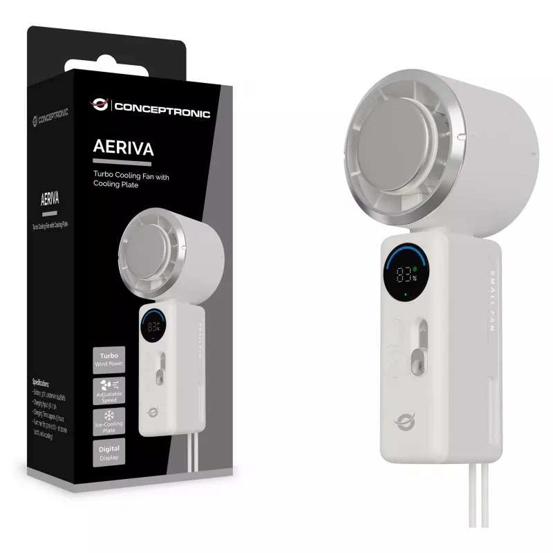 CONCEPTRONIC Turbo Handheld Fan with Cooling Plate, Cream
