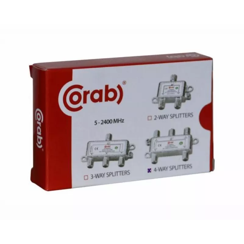 CORAB 4-Way TV/SAT Signal Splitter 5-2400 MHz with DC Pass-Through