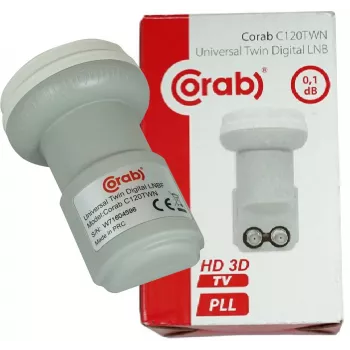 CORAB C120TWN Twin LNB Converter – 2 Outputs, 40mm Feedhorn, Low Noise 0.1 dB, Weatherproof F-Type
