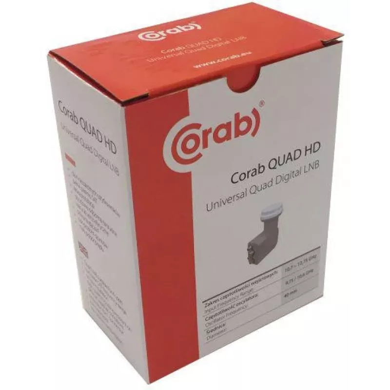 CORAB Universal Quad LNB – 4 Outputs, 0.1 dB Noise Figure, 40 mm Feedhorn