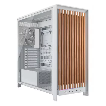 Corsair FRAME 5000D WOOD RS Mid-Tower PC Case, White/Walnut, Tempered Glass, ATX, E-ATX, Micro-ATX, Mini-ITX, Steel/Plastic, Gaming