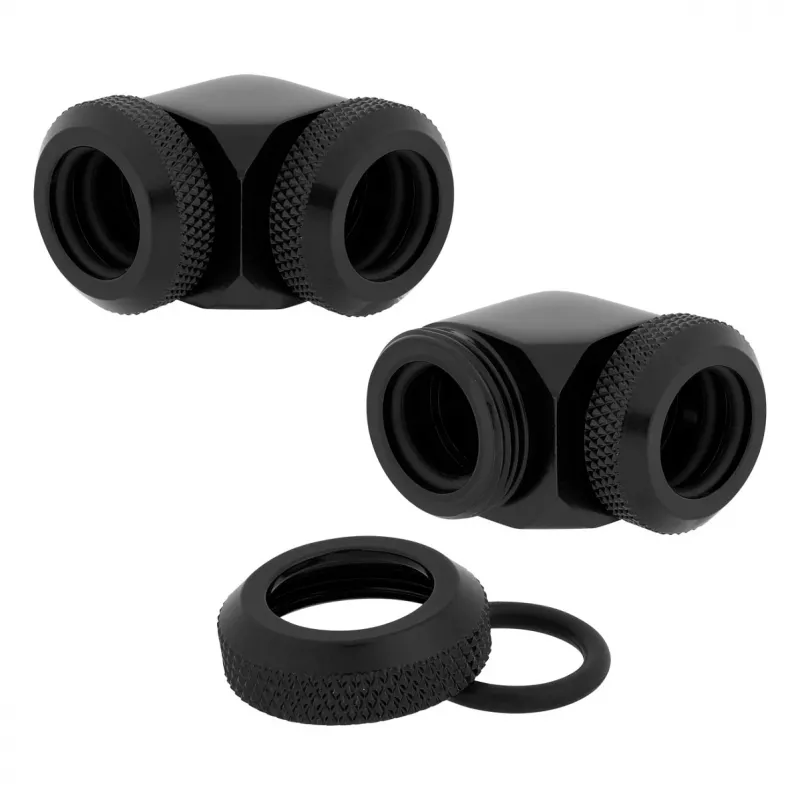 Corsair Hydro X Series XF Hardline Adapter 90 Degree 12mm AD to 12mm AD Hardtube, Pack of 2, Black