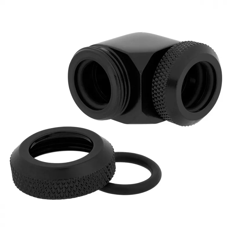 Corsair Hydro X Series XF Hardline Adapter 90 Degree 12mm AD to 12mm AD Hardtube, Pack of 2, Black