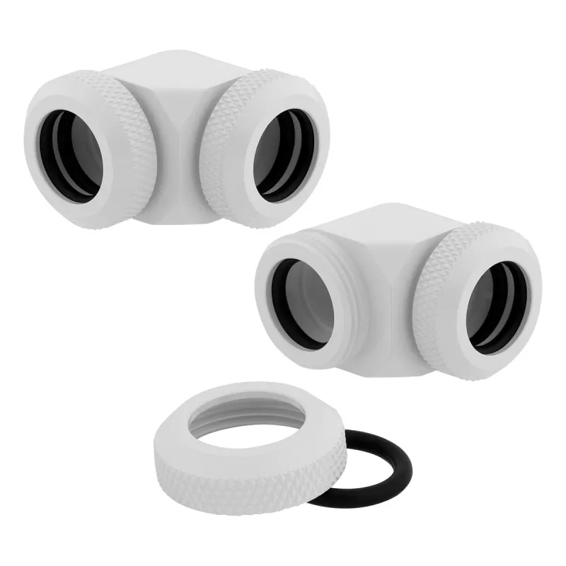 CORSAIR Hydro X Series XF Hardline Adapter 90 Degree 12mm OD to 12mm OD Hardtube - Pack of 2, White