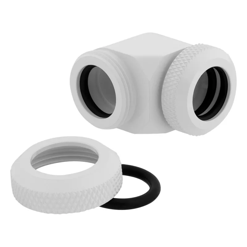 CORSAIR Hydro X Series XF Hardline Adapter 90 Degree 12mm OD to 12mm OD Hardtube - Pack of 2, White