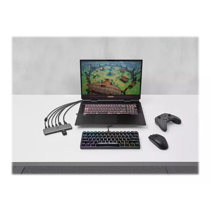 Corsair USB100 7-Port USB-C Hub with 4 USB 3.0 Type-A and 3 USB-C Ports, 5Gbps, Aluminum, Black