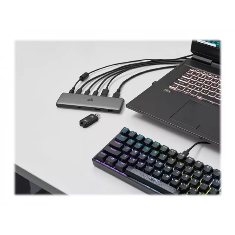 Corsair USB100 7-Port USB-C Hub with 4 USB 3.0 Type-A and 3 USB-C Ports, 5Gbps, Aluminum, Black