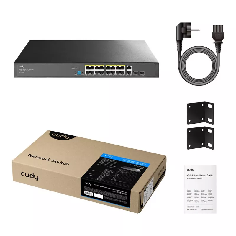 Cudy GS1018PS2 16-Port Gigabit PoE+ Switch with 2 Uplink Ports and 2 SFP Slots 200W