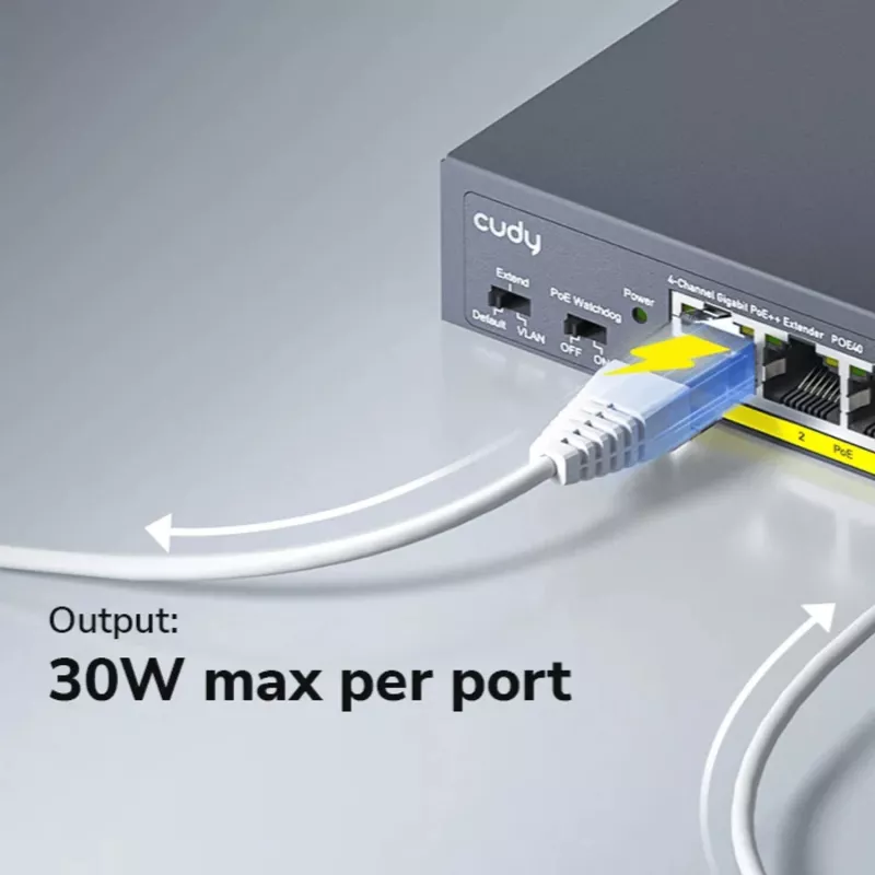 CUDY POE40 4-Port PoE Switch/Extender with 1 Uplink, 802.3af/at, 250m Extend, Metal Housing