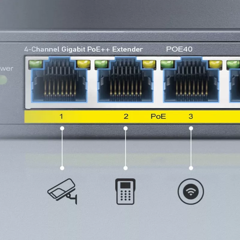 CUDY POE40 4-Port PoE Switch/Extender with 1 Uplink, 802.3af/at, 250m Extend, Metal Housing
