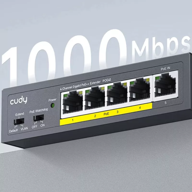 CUDY POE40 4-Port PoE Switch/Extender with 1 Uplink, 802.3af/at, 250m Extend, Metal Housing