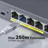 CUDY POE40 4-Port PoE Switch/Extender with 1 Uplink, 802.3af/at, 250m Extend, Metal Housing